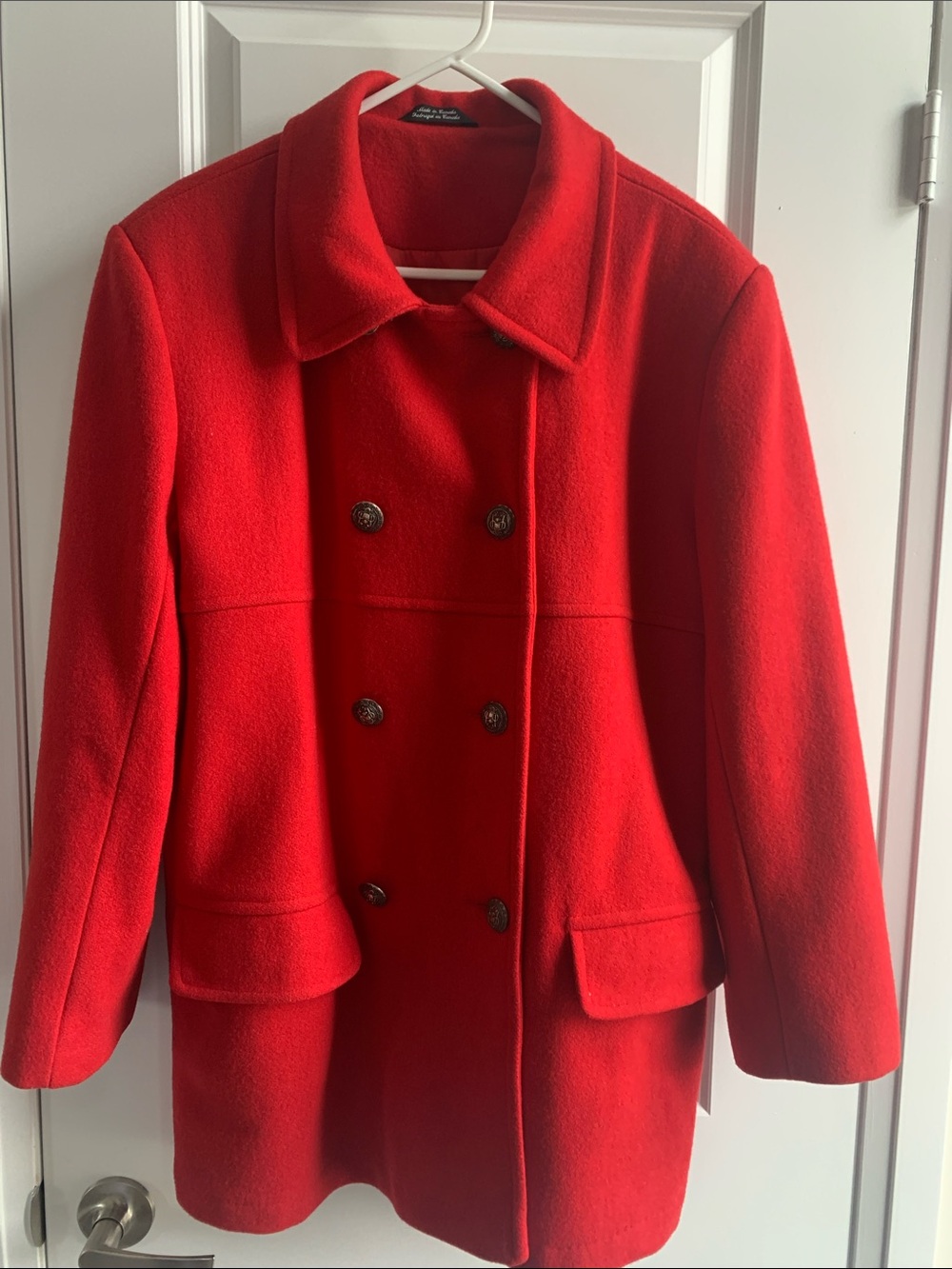Red Double-Breasted Wool Pea Coat